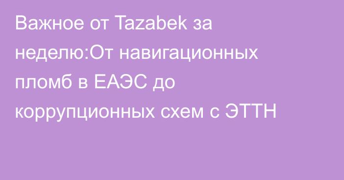 Важное от Tazabek за неделю:От навигационных пломб в ЕАЭС до коррупционных схем с ЭТТН