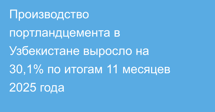 Производство портландцемента в Узбекистане выросло на 30,1% по итогам 11 месяцев 2025 года