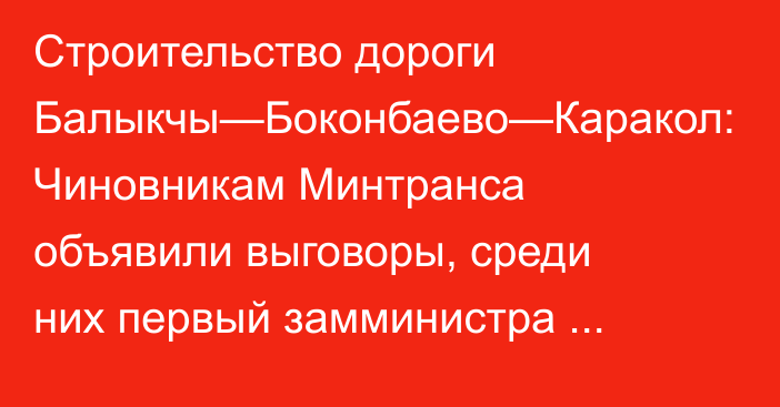 Строительство дороги Балыкчы—Боконбаево—Каракол: Чиновникам Минтранса объявили выговоры, среди них первый замминистра Солтобаев