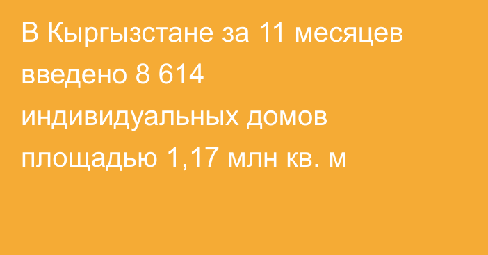 В Кыргызстане за 11 месяцев введено 8 614 индивидуальных домов площадью 1,17 млн кв. м