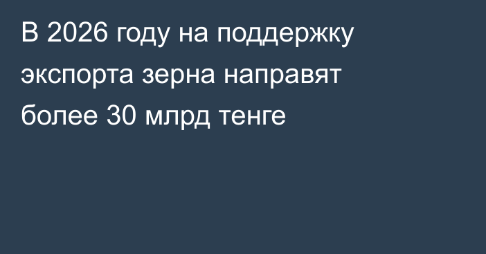В 2026 году на поддержку экспорта зерна направят более 30 млрд тенге