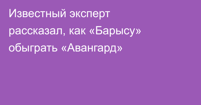 Известный эксперт рассказал, как «Барысу» обыграть «Авангард»
