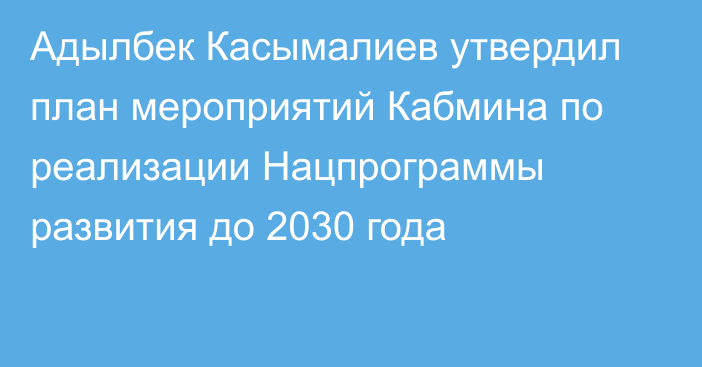 Адылбек Касымалиев утвердил план мероприятий Кабмина по реализации Нацпрограммы развития до 2030 года