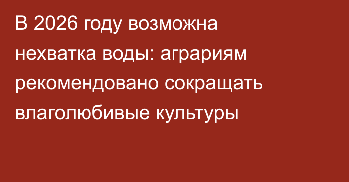 В 2026 году возможна нехватка воды: аграриям рекомендовано сокращать влаголюбивые культуры
