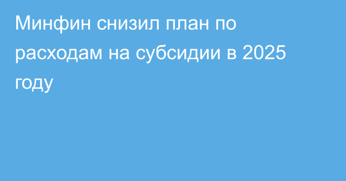 Минфин снизил план по расходам на субсидии в 2025 году
