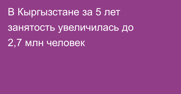 В Кыргызстане за 5 лет занятость увеличилась до 2,7 млн человек