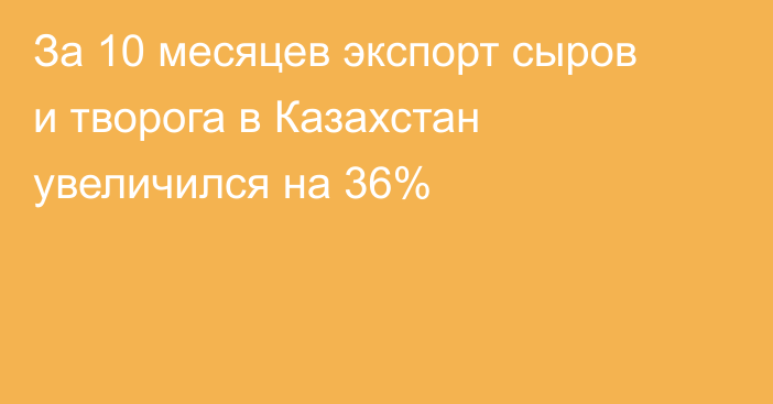 За 10 месяцев экспорт сыров и творога в Казахстан увеличился на 36%