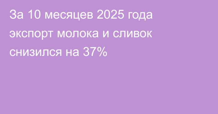 За 10 месяцев 2025 года экспорт молока и сливок снизился на 37%