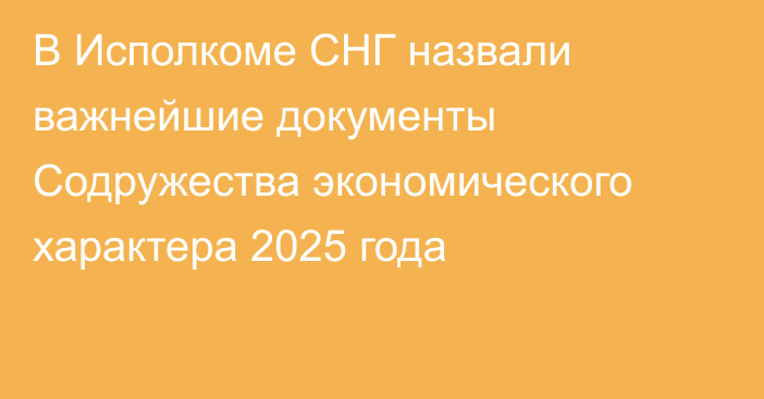 В Исполкоме СНГ назвали важнейшие документы Содружества экономического характера 2025 года