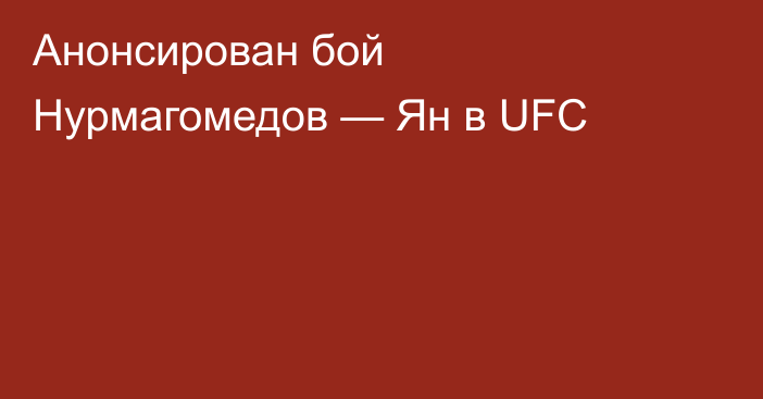 Анонсирован бой Нурмагомедов — Ян в UFC