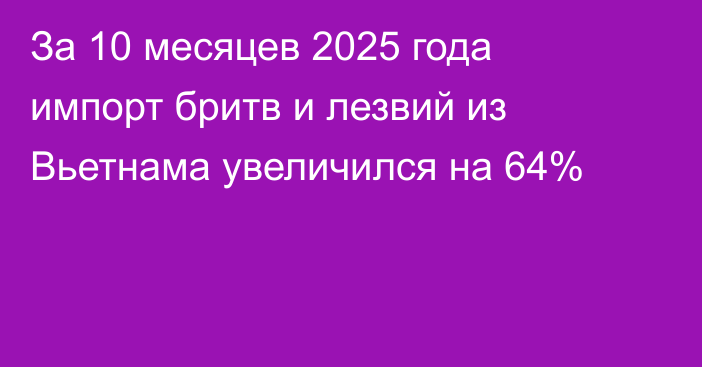 За 10 месяцев 2025 года импорт бритв и лезвий из Вьетнама увеличился на 64%