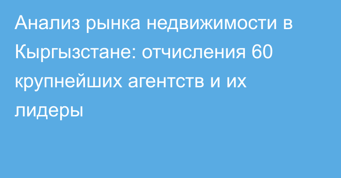 Анализ рынка недвижимости в Кыргызстане: отчисления 60 крупнейших агентств и их лидеры