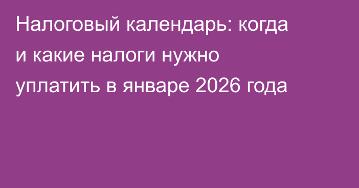 Налоговый календарь: когда и какие налоги нужно уплатить в январе 2026 года