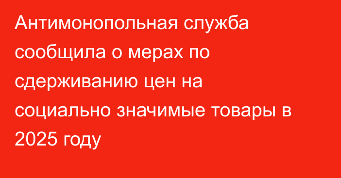 Антимонопольная служба сообщила о мерах по сдерживанию цен на социально значимые товары в 2025 году