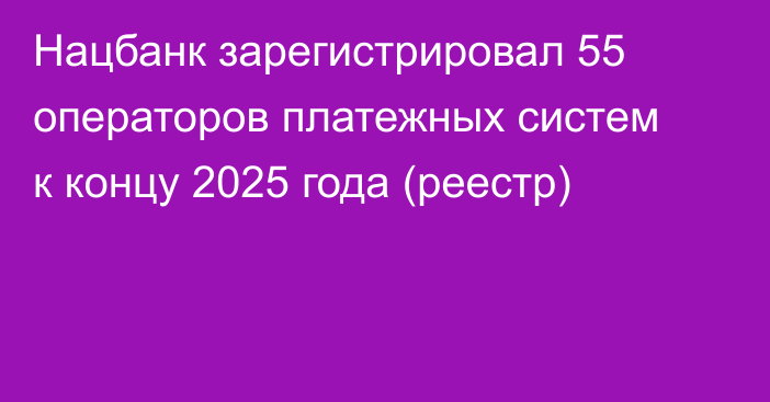 Нацбанк зарегистрировал 55 операторов платежных систем к концу 2025 года (реестр)