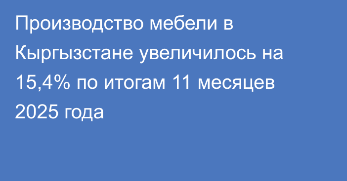 Производство мебели в Кыргызстане увеличилось на 15,4% по итогам 11 месяцев 2025 года