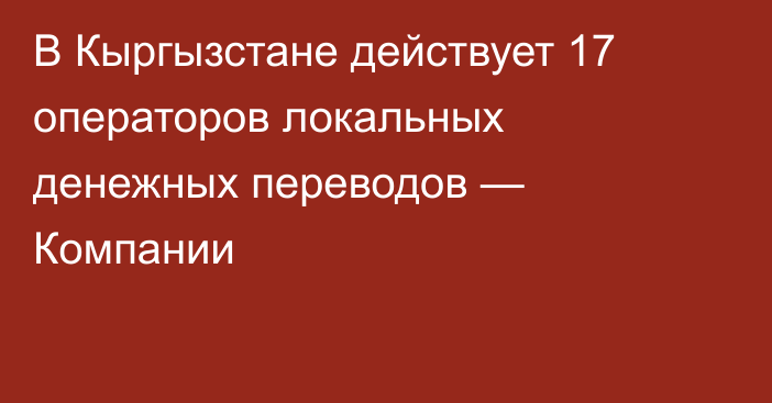 В Кыргызстане действует 17 операторов локальных денежных переводов — Компании