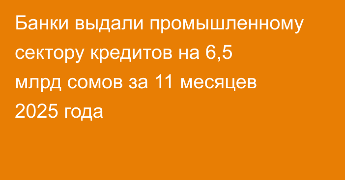 Банки выдали промышленному сектору кредитов на 6,5 млрд сомов за 11 месяцев 2025 года