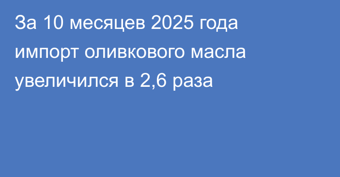 За 10 месяцев 2025 года импорт оливкового масла увеличился в 2,6 раза 