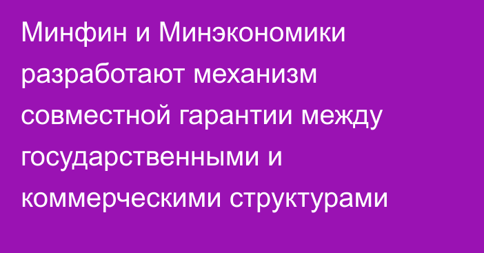 Минфин и Минэкономики разработают механизм совместной гарантии между государственными и коммерческими структурами