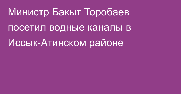 Министр Бакыт Торобаев посетил водные каналы в Иссык-Атинском районе