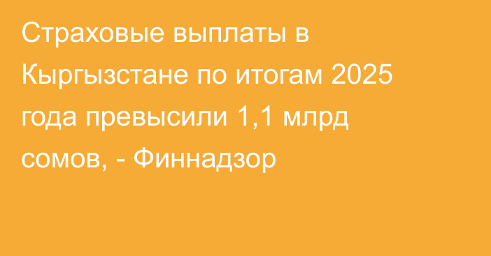 Страховые выплаты в Кыргызстане по итогам 2025 года превысили 1,1 млрд сомов, - Финнадзор