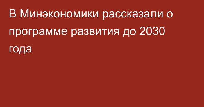 В Минэкономики рассказали о программе развития до 2030 года