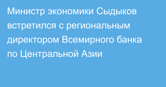 Министр экономики Сыдыков встретился с региональным директором Всемирного банка по Центральной Азии