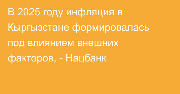 В 2025 году инфляция в Кыргызстане формировалась под влиянием внешних факторов, - Нацбанк
