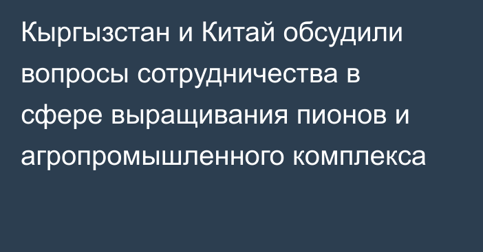 Кыргызстан и Китай обсудили вопросы сотрудничества в сфере выращивания пионов и агропромышленного комплекса