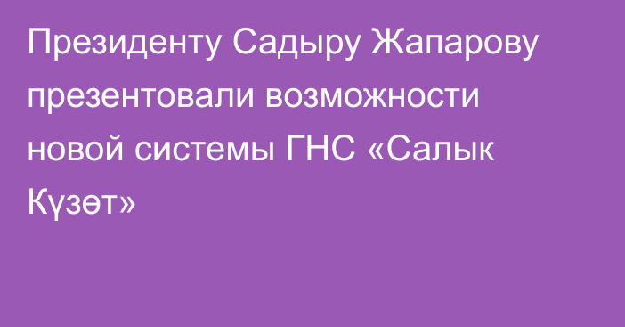 Президенту Садыру Жапарову презентовали возможности новой системы ГНС «Салык Күзөт» 