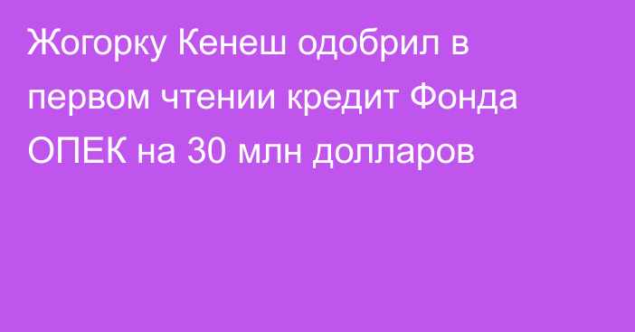 Жогорку Кенеш одобрил в первом чтении кредит Фонда ОПЕК на 30 млн долларов