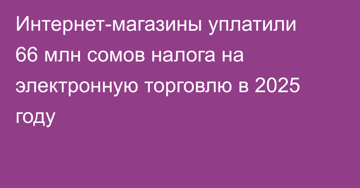Интернет-магазины уплатили 66 млн сомов налога на электронную торговлю в 2025 году