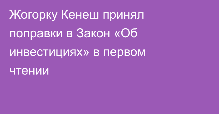Жогорку Кенеш принял поправки в Закон «Об инвестициях» в первом чтении
