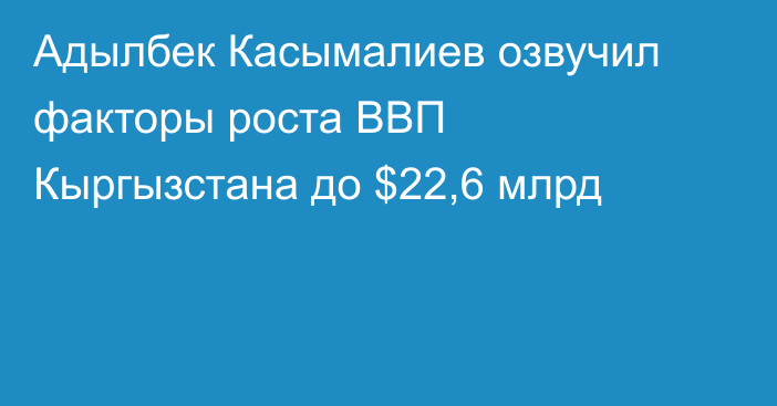 Адылбек Касымалиев озвучил факторы роста ВВП Кыргызстана до $22,6 млрд