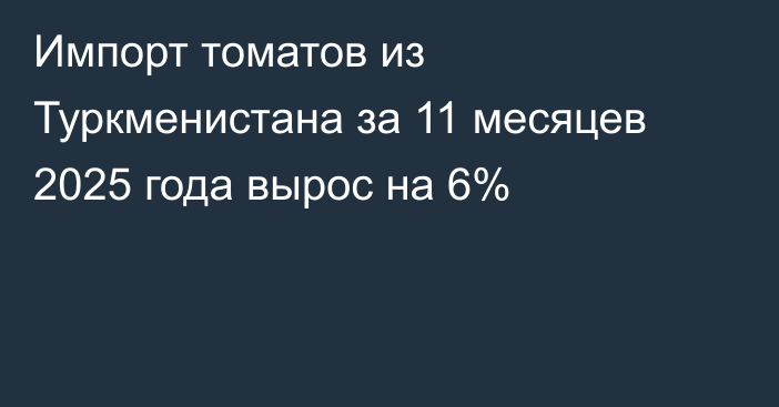 Импорт томатов из Туркменистана за 11 месяцев 2025 года вырос на 6%