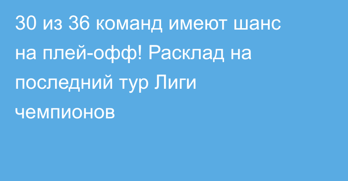 30 из 36 команд имеют шанс на плей-офф! Расклад на последний тур Лиги чемпионов