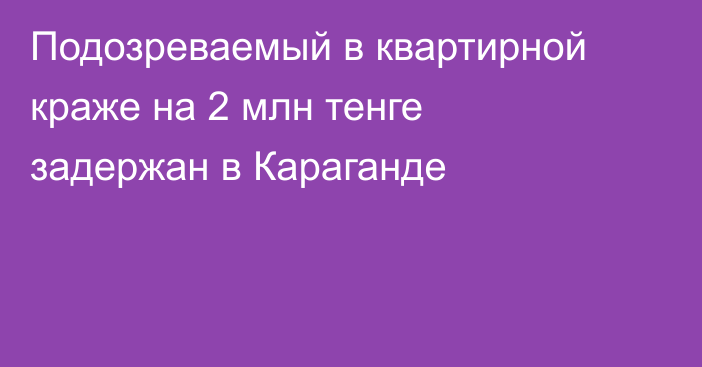 Подозреваемый в квартирной краже на 2 млн тенге задержан в Караганде