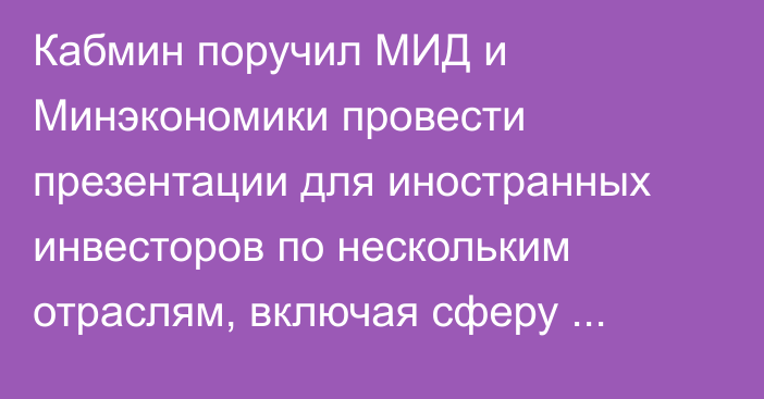Кабмин поручил МИД и Минэкономики провести презентации для иностранных инвесторов по нескольким отраслям, включая сферу критических сырьевых материалов