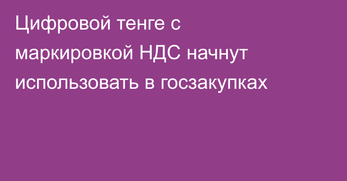 Цифровой тенге с маркировкой НДС начнут использовать в госзакупках