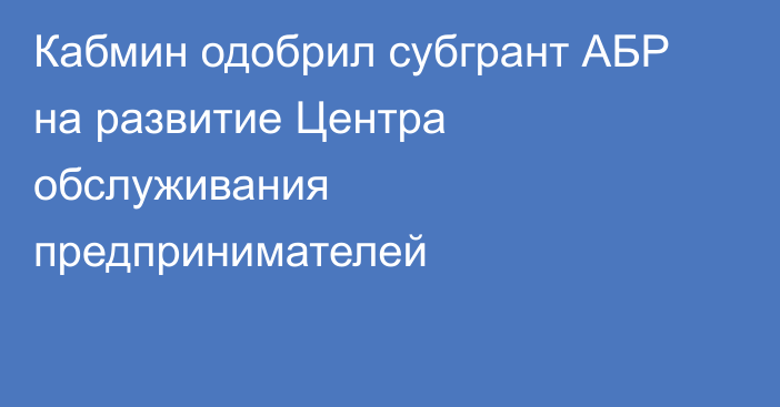 Кабмин одобрил субгрант АБР на развитие Центра обслуживания предпринимателей
