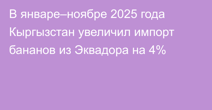 В январе–ноябре 2025 года Кыргызстан увеличил импорт бананов из Эквадора на 4%