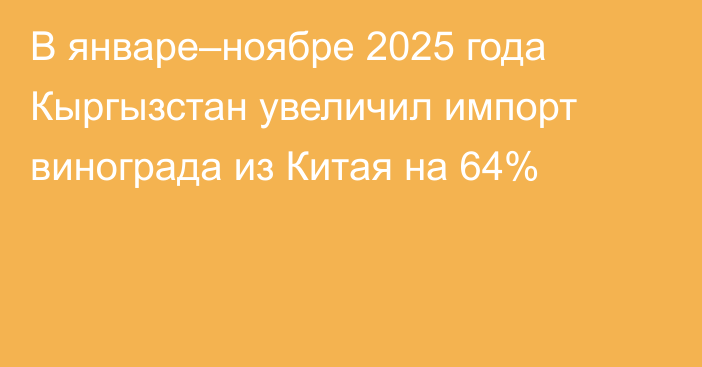 В январе–ноябре 2025 года Кыргызстан увеличил импорт винограда из Китая на 64%