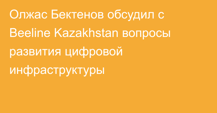 Олжас Бектенов обсудил с Beeline Kazakhstan вопросы развития цифровой инфраструктуры