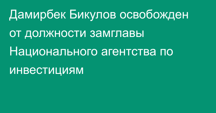 Дамирбек Бикулов освобожден от должности замглавы Национального агентства по инвестициям