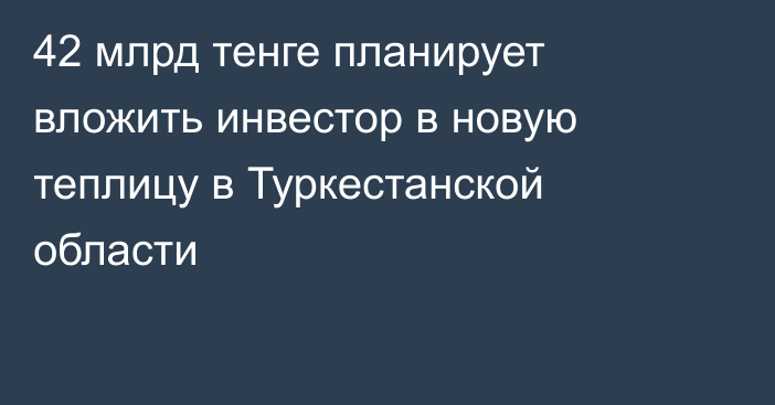 42 млрд тенге планирует вложить инвестор в новую теплицу в Туркестанской области