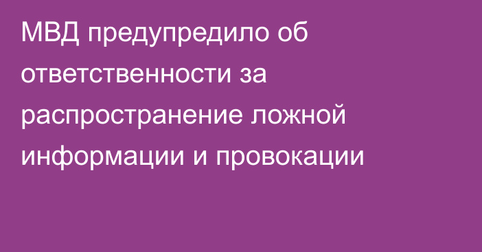 МВД предупредило об ответственности за распространение ложной информации и провокации