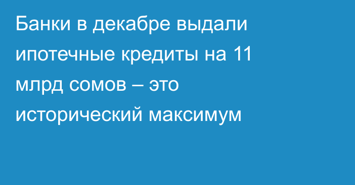 Банки в декабре выдали ипотечные кредиты на 11 млрд сомов  – это исторический максимум
