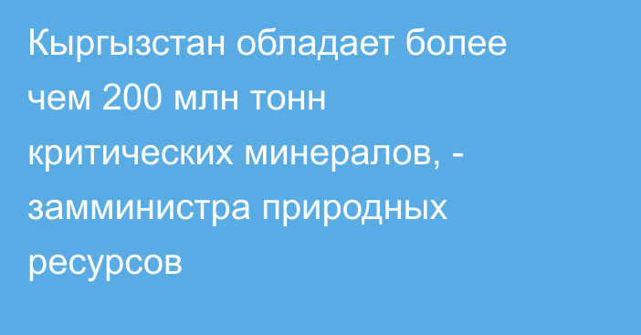 Кыргызстан обладает более чем 200 млн тонн критических минералов, - замминистра природных ресурсов 