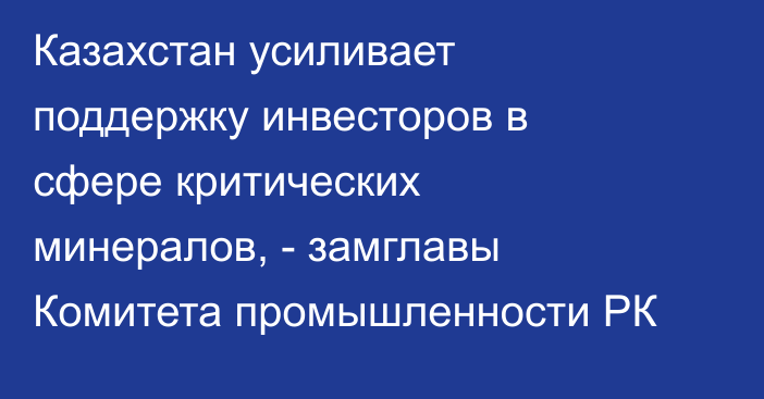 Казахстан усиливает поддержку инвесторов в сфере критических минералов, - замглавы Комитета промышленности РК 